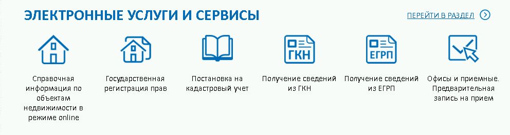 Список электронных услуг на сайте Росреестра