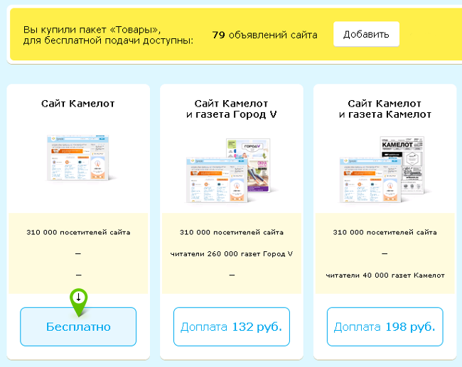 Подача объявления с выкупленной услугой Мегамаркет